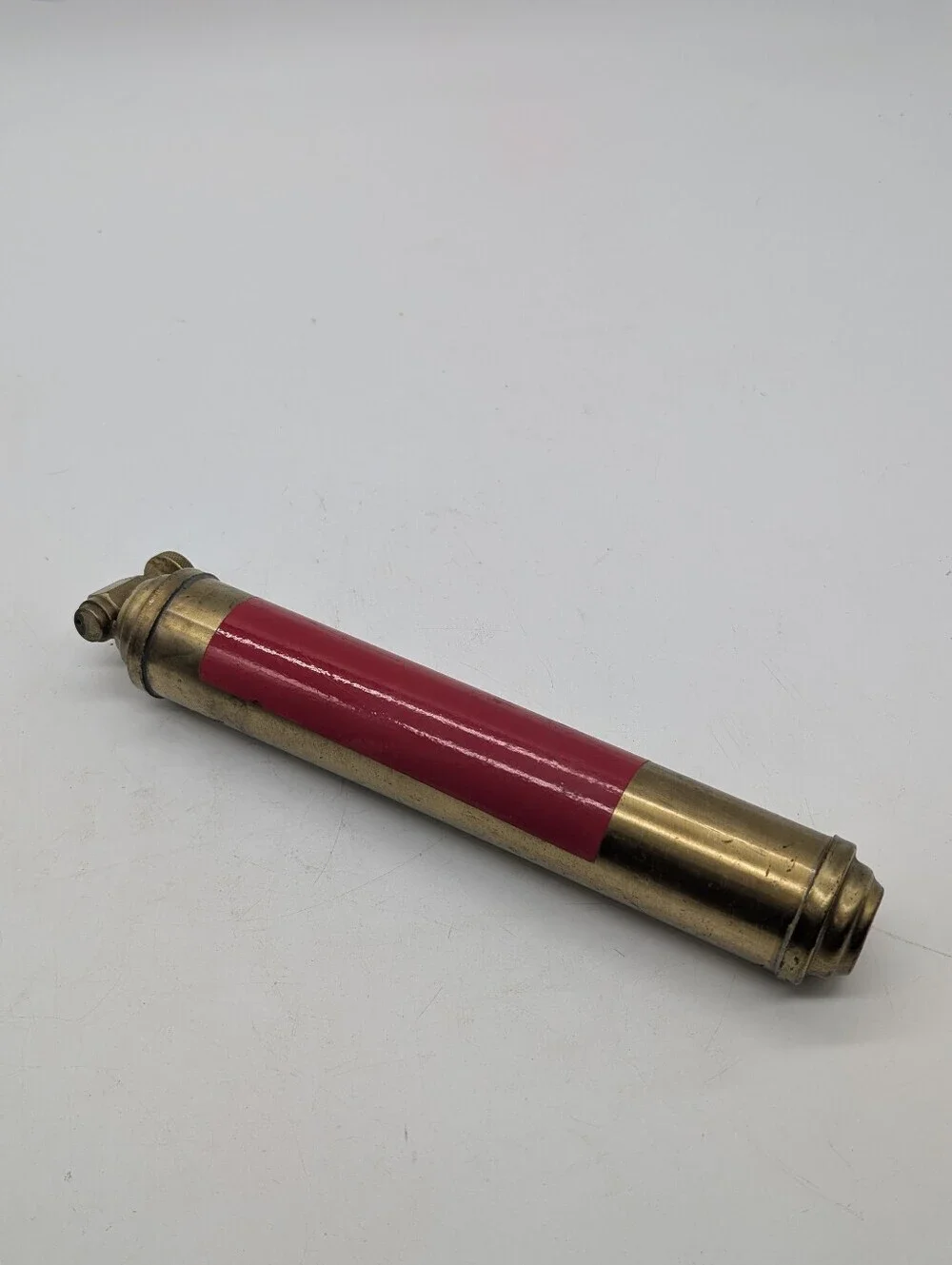 Antique Brass Mini Fire Extinguisher Red Steampunk Industrial Decor 1950s Presto